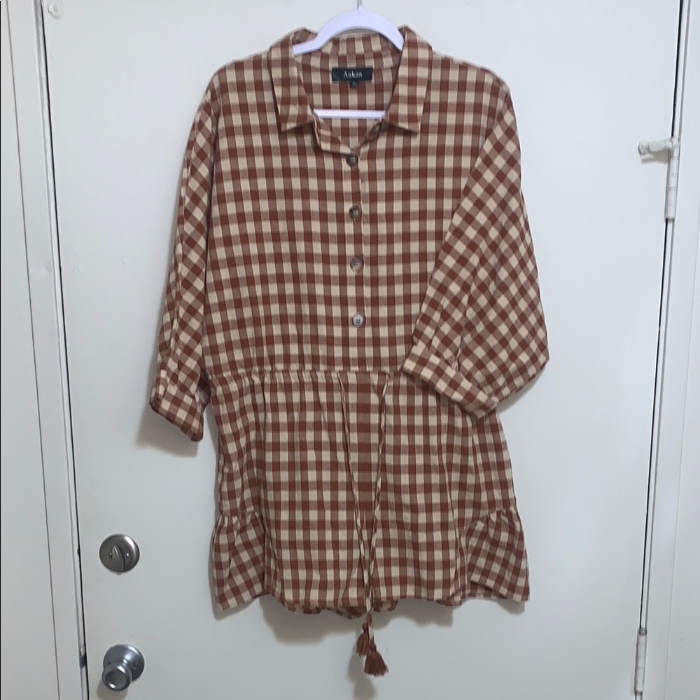 Aakaa Brown Checkered Romper
